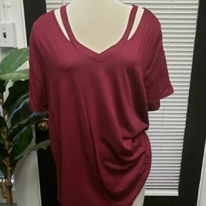 Wine Sweet V-neck Top NWOT